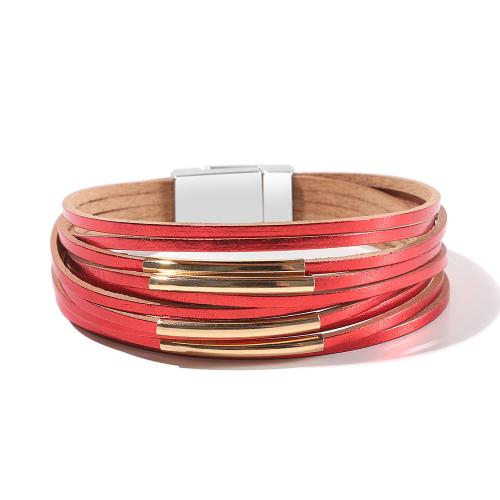 PU Cord Armbånd, med Magnet & Messing, mode smykker & flerlags & Unisex, flere farver til valg, Solgt af PC