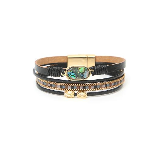 Bracelets cordon PU, cuir PU, avec coquille d'ormeau, bijoux de mode & multicouche & unisexe, plus de couleurs à choisir, 15mm, Longueur:Environ 19.5 cm, Vendu par PC