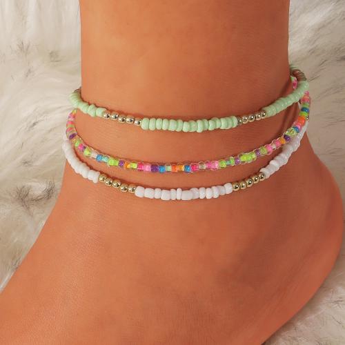 Tibetan Style Anklet, with Seedbead, with 5cm extender chain, three pieces & Bohemian style & for woman, mixed colors, nickel, lead & cadmium free, Length:22.6 cm, Sold By Set