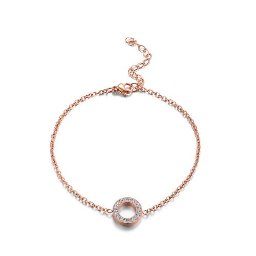 Stainless Steel Jewelry Bracelet, 304 Stainless Steel, with 5cm extender chain, Donut, Vacuum Ion Plating, fashion jewelry & for woman & with rhinestone, more colors for choice, 12mm, Length:16 cm, Sold By PC