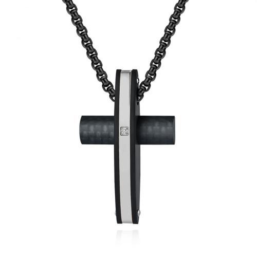 Stainless Steel Jewelry Necklace 304 Stainless Steel with Carbon Fibre Cross Vacuum Ion Plating fashion jewelry & for man Sold By PC