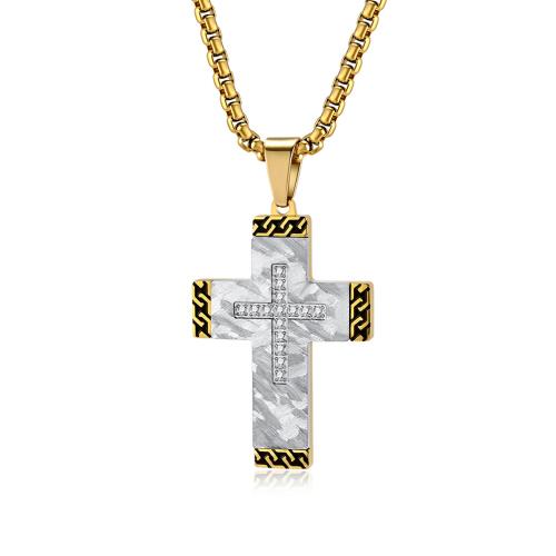 Stainless Steel Jewelry Necklace 304 Stainless Steel Cross Vacuum Ion Plating fashion jewelry & for man & with rhinestone Sold By PC