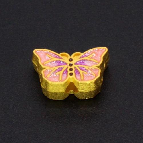 Tibetan Style Animal Beads, Butterfly, gold color plated, DIY & enamel, pink, nickel, lead & cadmium free, Sold By PC