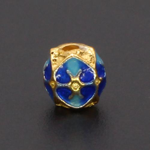 Brass Jewelry Beads, gold color plated, DIY & enamel, blue, nickel, lead & cadmium free, 5x5mm, Sold By PC