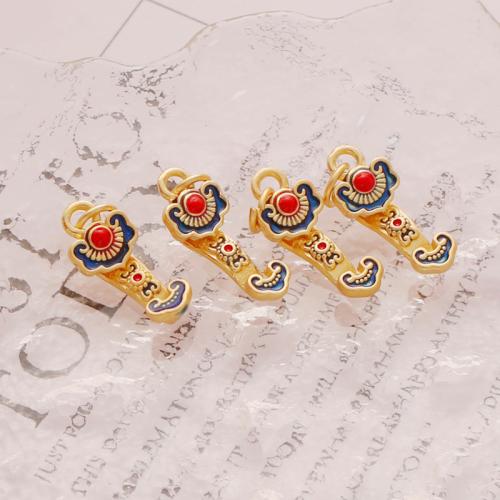 Tibetan Style Enamel Pendants, Ruyi, gold color plated, DIY, mixed colors, nickel, lead & cadmium free, 21x10mm, Sold By PC