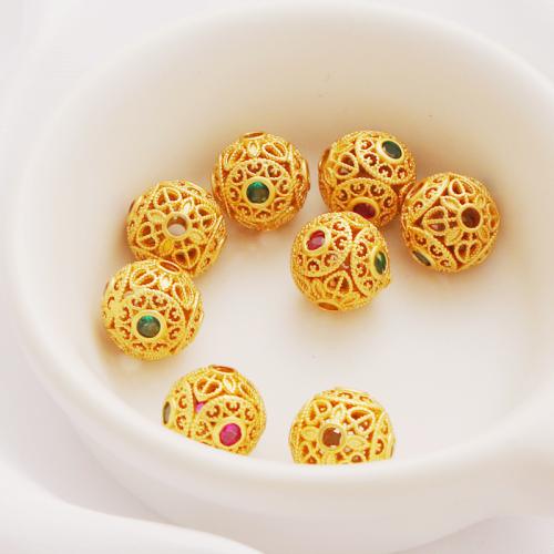 Zinc Alloy Jewelry Beads Round gold color plated DIY & micro pave cubic zirconia mixed colors nickel lead & cadmium free 10mm Sold By PC