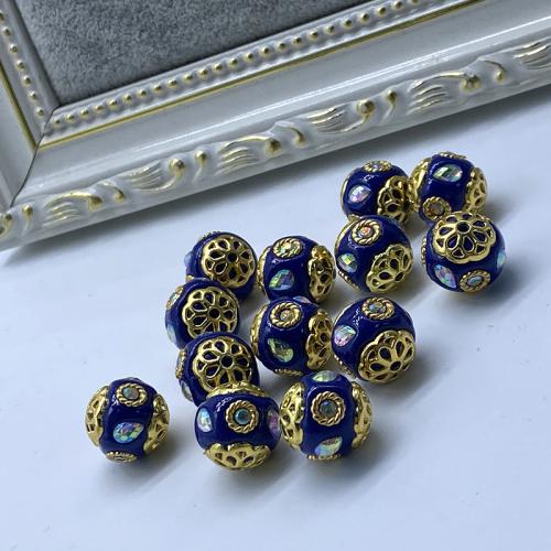 Rhinestone Zinc Alloy Beads gold color plated DIY & enamel & with rhinestone nickel lead & cadmium free 16mm Sold By Bag