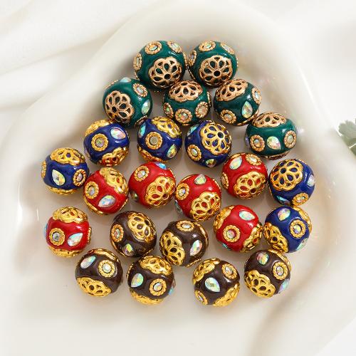 Rhinestone Zinc Alloy Beads with Clay plated DIY & with rhinestone nickel lead & cadmium free 16mm Sold By Bag