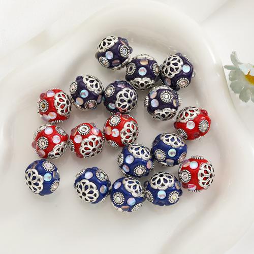 Rhinestone Zinc Alloy Beads with Clay silver color plated DIY & with rhinestone nickel lead & cadmium free 16mm Sold By Bag