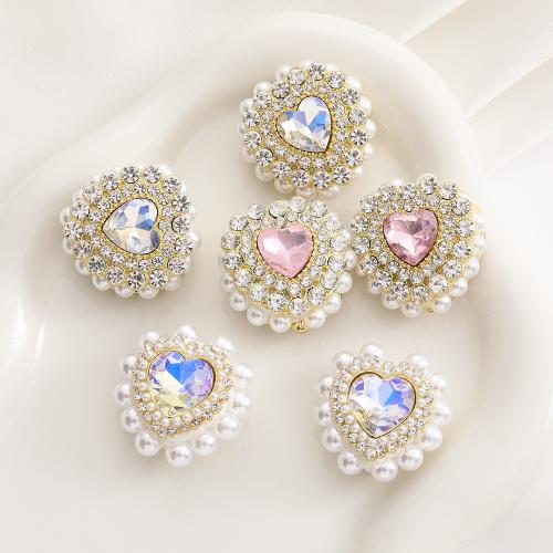 Rhinestone Zinc Alloy Beads with Plastic Pearl Heart plated DIY & with rhinestone nickel lead & cadmium free Sold By Bag