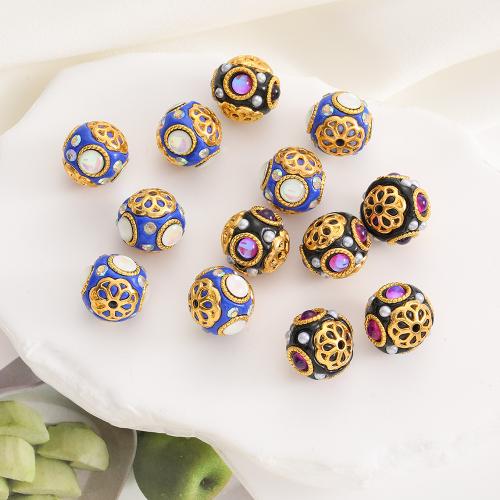 Rhinestone Tibetan Style Beads, with Clay, gold color plated, DIY & with rhinestone, more colors for choice, 16mm, 50PCs/Bag, Sold By Bag