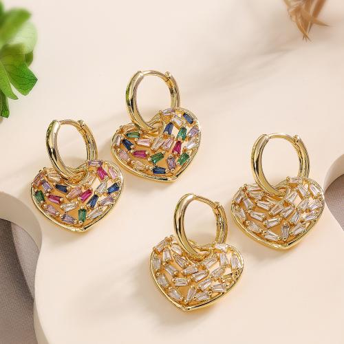 Cubic Zirconia Micro Pave Brass Earring, Heart, plated, fashion jewelry & micro pave cubic zirconia, more colors for choice, nickel, lead & cadmium free, 18x24mm, Sold By Pair