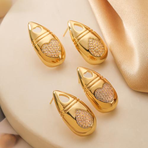 Cubic Zirconia Micro Pave Brass Earring plated fashion jewelry & micro pave cubic zirconia golden nickel lead & cadmium free Sold By PC