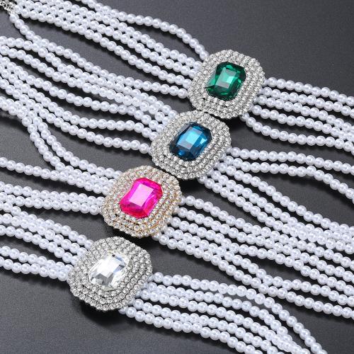 Tibetan Style Jewelry Necklace, with Glass Rhinestone & Plastic Pearl, with 5.51 Inch extender chain, fashion jewelry & multilayer & for woman, more colors for choice, Length:33.1 Inch, Sold By PC