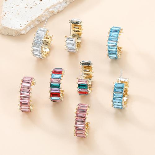 Tibetan Style Stud Earring, fashion jewelry & for woman & with rhinestone, more colors for choice, 34x27mm, Sold By Pair