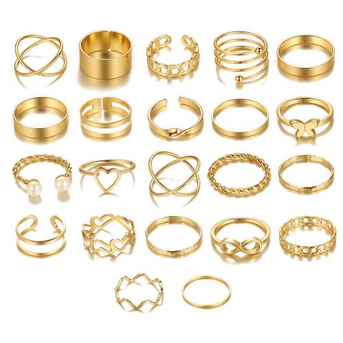 Juego de anillos de aleación de zinc, con Perlas plásticas, unisexo & diferentes estilos para la opción & esmalte & con diamantes de imitación, Vendido por Set