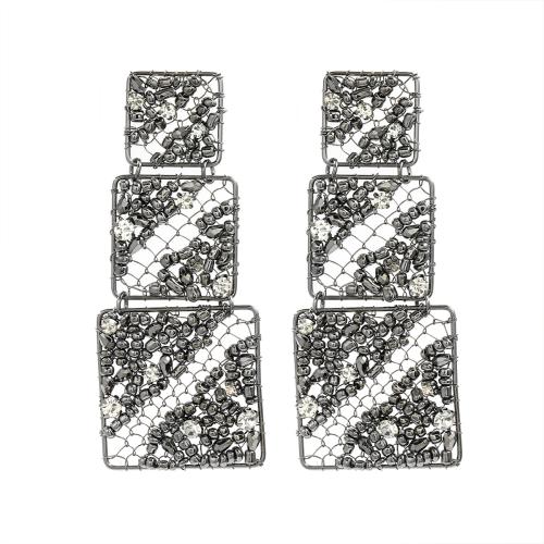 Zinc Alloy Stud Earring with Seedbead & Acrylic Square fashion jewelry & for woman & hollow plumbum black Sold By Pair