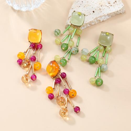 Tibetan Style Stud Earring, with Resin, Flower, fashion jewelry & for woman, more colors for choice, 91x35mm, Sold By Pair