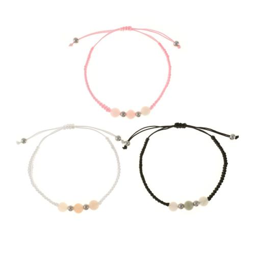 Gemstone Bracelets, Natural Stone, with Cotton Cord & 304 Stainless Steel, handmade, three pieces & for woman, more colors for choice, Length:Approx 16-30 cm, Sold By Set