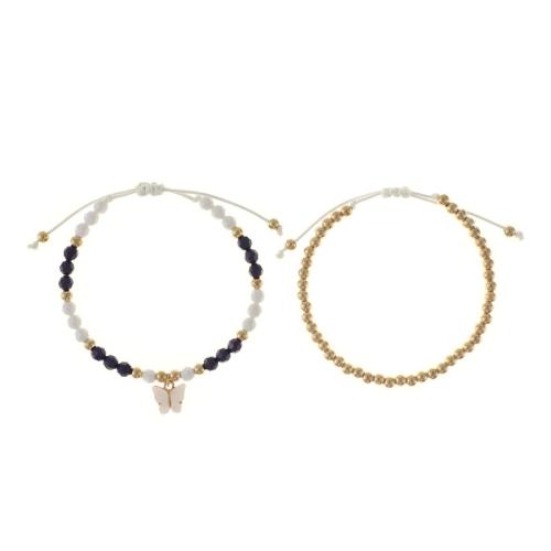 Bracelets de cristal, avec corde de cire & plastique revêtu de cuivre, fait à la main, 2 pièces & pour femme, plus de couleurs à choisir, Longueur:Environ 16-30 cm, Vendu par fixé