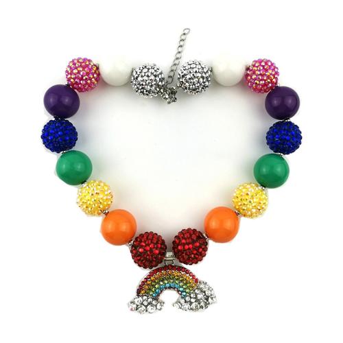 Zinklegierung Kinder Halskette, mit Acryl, mit Verlängerungskettchen von 5cm, plattiert, für Kinder & mit Strass, farbenfroh, Länge 45 cm, verkauft von PC