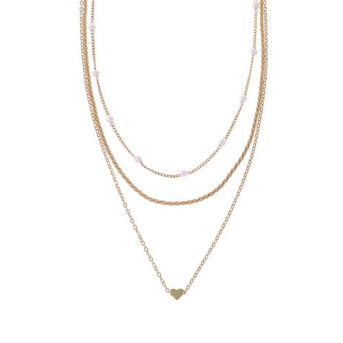 Eisen Halsketten, mit Kunststoff Perlen, plattiert, für Frau, goldfarben, Länge ca. 40-45 cm, verkauft von PC