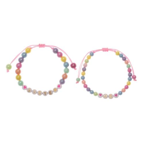 Plastic Bracelet, with Wax Cord & Acrylic, 2 pieces & different designs for choice & for woman, multi-colored, Length:Approx 16-30 cm, Sold By Set