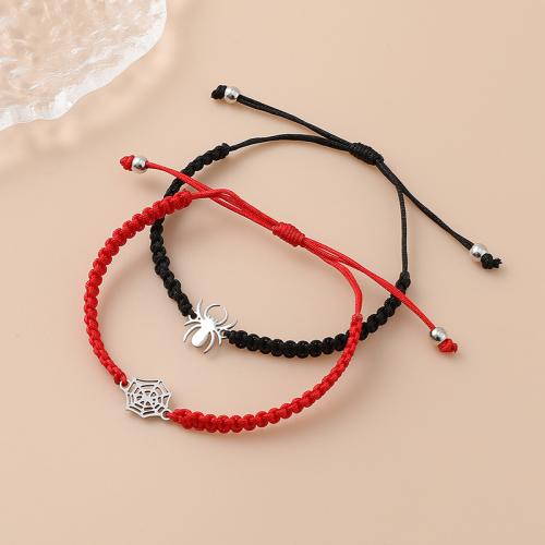 Couple Bracelet and Bangle, 304 Stainless Steel, with Cotton Cord, plated, 2 pieces & Unisex, more colors for choice, Sold By Set