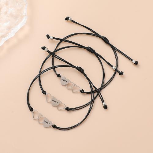 Fashion Create Wax Cord Bracelets 304 Stainless Steel with Wax Cord plated three pieces & for woman original color Sold By Set