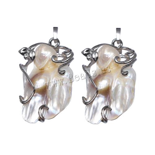 Brass Jewelry Pendants, with Freshwater Pearl, platinum color plated, 30x40x10mm, Hole:Approx 3mm, 3PCs/Lot, Sold By Lot