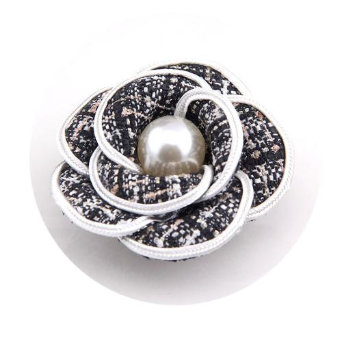 Fashion Brooch Jewelry Cloth with Plastic Pearl & Zinc Alloy handmade for woman & with rhinestone 70mm Sold By PC