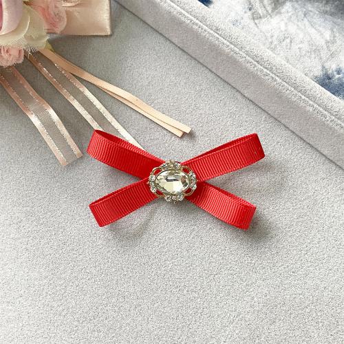 Fashion Brooch Jewelry Grosgrain Ribbon with Glass Rhinestone handmade for woman & with rhinestone 75mm Sold By PC