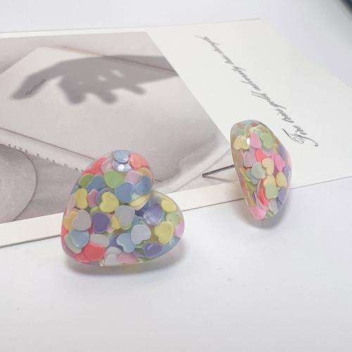 Resin Earring, Heart, fashion jewelry & for woman, more colors for choice, 18mm, Sold By Pair