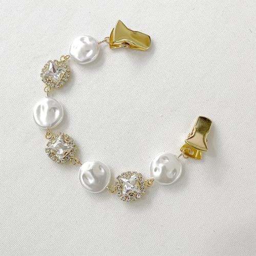 Kragen Brosche, Zinklegierung, mit Kunststoff Perlen, verschiedene Stile für Wahl & für Frau & mit Strass, goldfarben, Länge:ca. 18 cm, verkauft von PC
