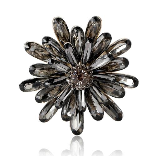 Tibetan Style Brooches, Flower, silver color plated, fashion jewelry & for woman & with rhinestone, more colors for choice, nickel, lead & cadmium free, 52x52mm, Sold By PC