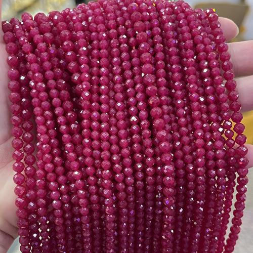 Gemstone smykker perler, Runde, mode smykker & du kan DIY & forskellig størrelse for valg & facetteret, fuchsia, Solgt Per Ca. 38 cm Strand