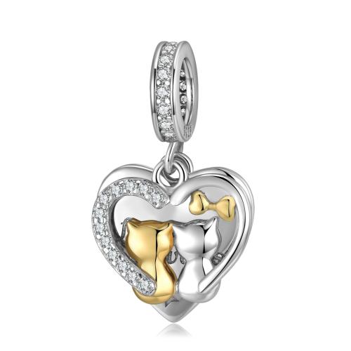 Cubic Zirconia Micro Pave 925 Sterling Silver Pendant, Heart, DIY & micro pave cubic zirconia, 22.20x12.30mm, Hole:Approx 4.5mm, Sold By PC