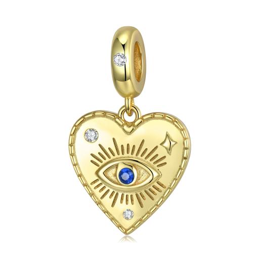 Cubic Zirconia Micro Pave 925 Sterling Silver Pendant, Heart, DIY & micro pave cubic zirconia, 21.30x13mm, Sold By PC