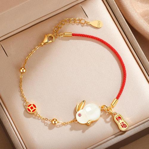 Bracelets de pierres précieuses, laiton, avec Hetian Jade, lapin, bijoux de mode & pour femme, Longueur:Environ 15-20 cm, Vendu par PC