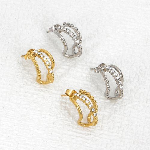 Stainless Steel Stud Earrings 304 Stainless Steel Vacuum Ion Plating fashion jewelry & for woman & with rhinestone 16mm Sold By Pair