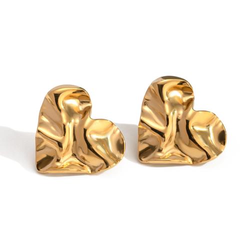 Stainless Steel Stud Earrings, 304 Stainless Steel, Heart, 18K gold plated, fashion jewelry & for woman, golden, 24x26.50mm, Sold By Pair