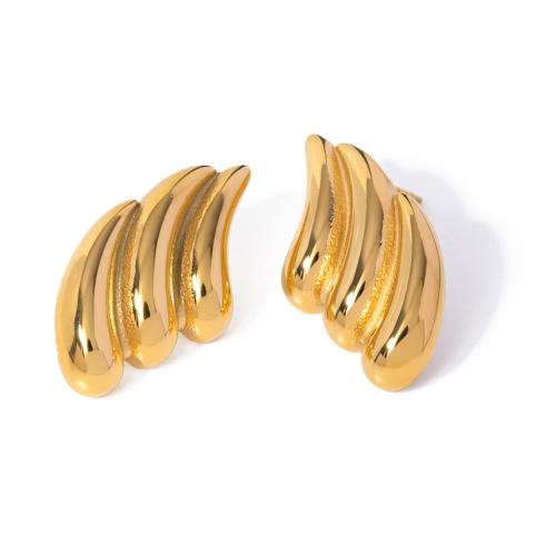 Stainless Steel Stud Earrings, 304 Stainless Steel, 18K gold plated, fashion jewelry & for woman, golden, 16.50x27.50mm, Sold By Pair