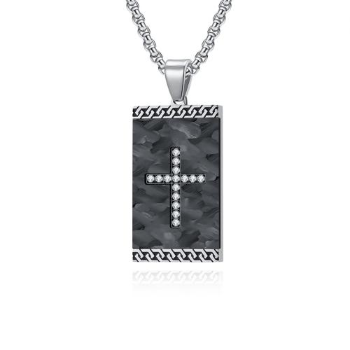 Stainless Steel Jewelry Necklace, 304 Stainless Steel, Rectangle, Vacuum Ion Plating, fashion jewelry & different styles for choice & for man & with rhinestone, more colors for choice, Sold By PC