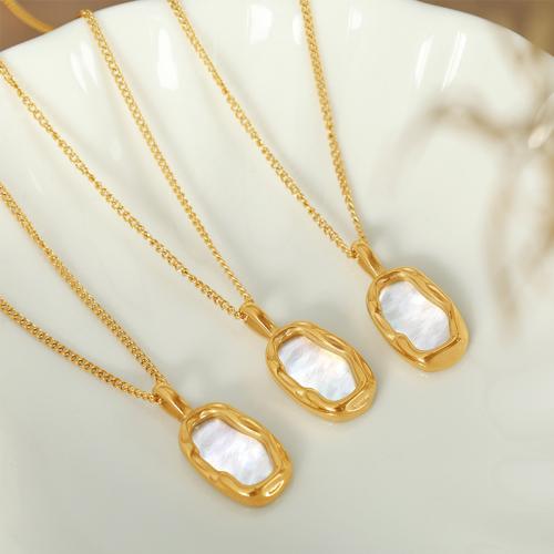 Titanium Steel Necklace with White Shell with 5cm extender chain plated fashion jewelry golden Length 40 cm Sold By PC