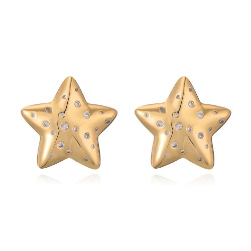 Cubic Zirconia Micro Pave Brass Earring, Star, plated, fashion jewelry & micro pave cubic zirconia, more colors for choice, nickel, lead & cadmium free, 21x20mm, Sold By Pair
