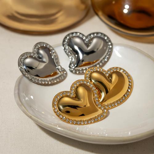 Stainless Steel Stud Earrings 304 Stainless Steel Heart plated fashion jewelry Sold By Pair