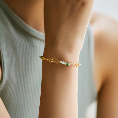 Messing Armbånd, med Krystal, med 6cm extender kæde, forgyldt, mode smykker, flere farver til valg, nikkel, bly & cadmium fri, Længde 17.5 cm, Solgt af PC