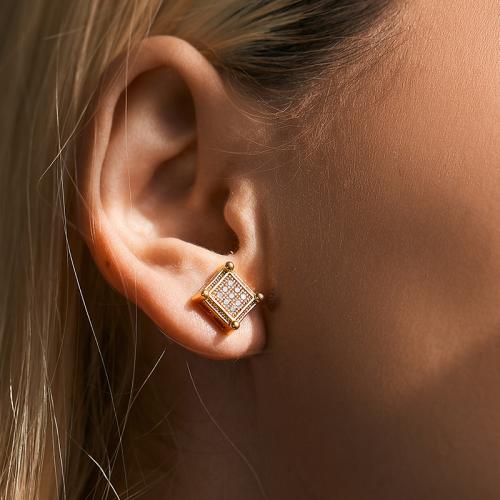 Cubic Zirconia Micro Pave Brass Earring, plated, fashion jewelry & micro pave cubic zirconia, golden, nickel, lead & cadmium free, Sold By Pair