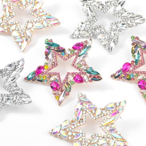 Pendientes de Perno de Aleación de Zinc, Estrella, Joyería & para mujer & con diamantes de imitación, más colores para la opción, 68x68mm, Vendido por Par