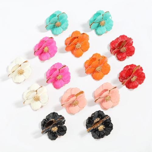 Tibetan Style Stud Earring, Flower, plated, fashion jewelry & for woman & enamel, more colors for choice, 40x40mm, Sold By Pair
